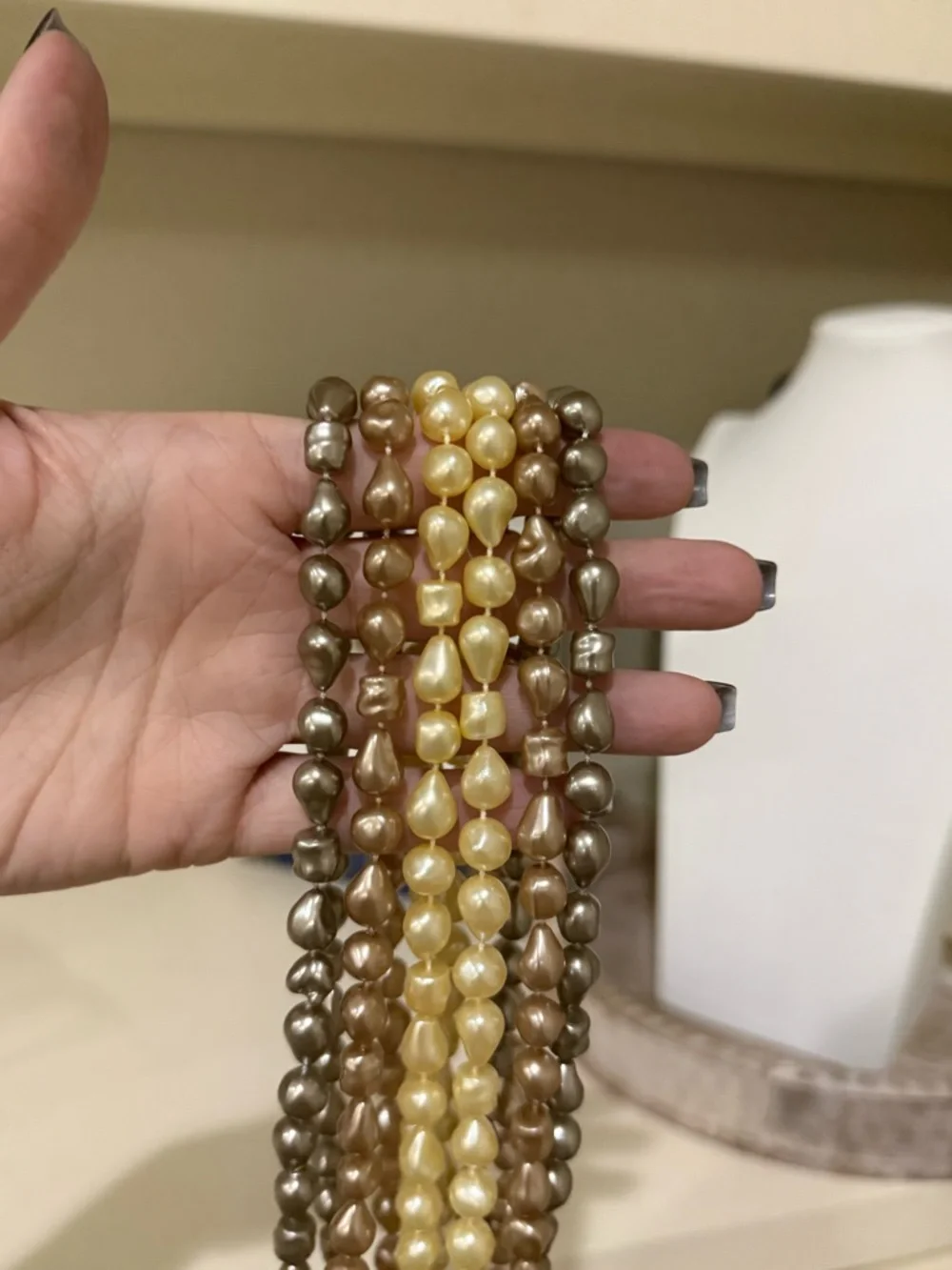 Set of 3 Long Faux Pearl Costume Necklaces